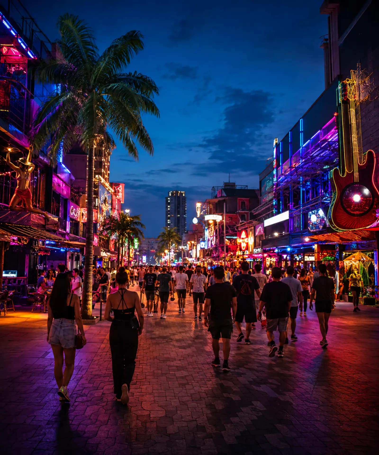 The 3 Ways to Experience Walking Street Pattaya 1 Walking Street Pattaya at night with colourful lights and visitors exploring