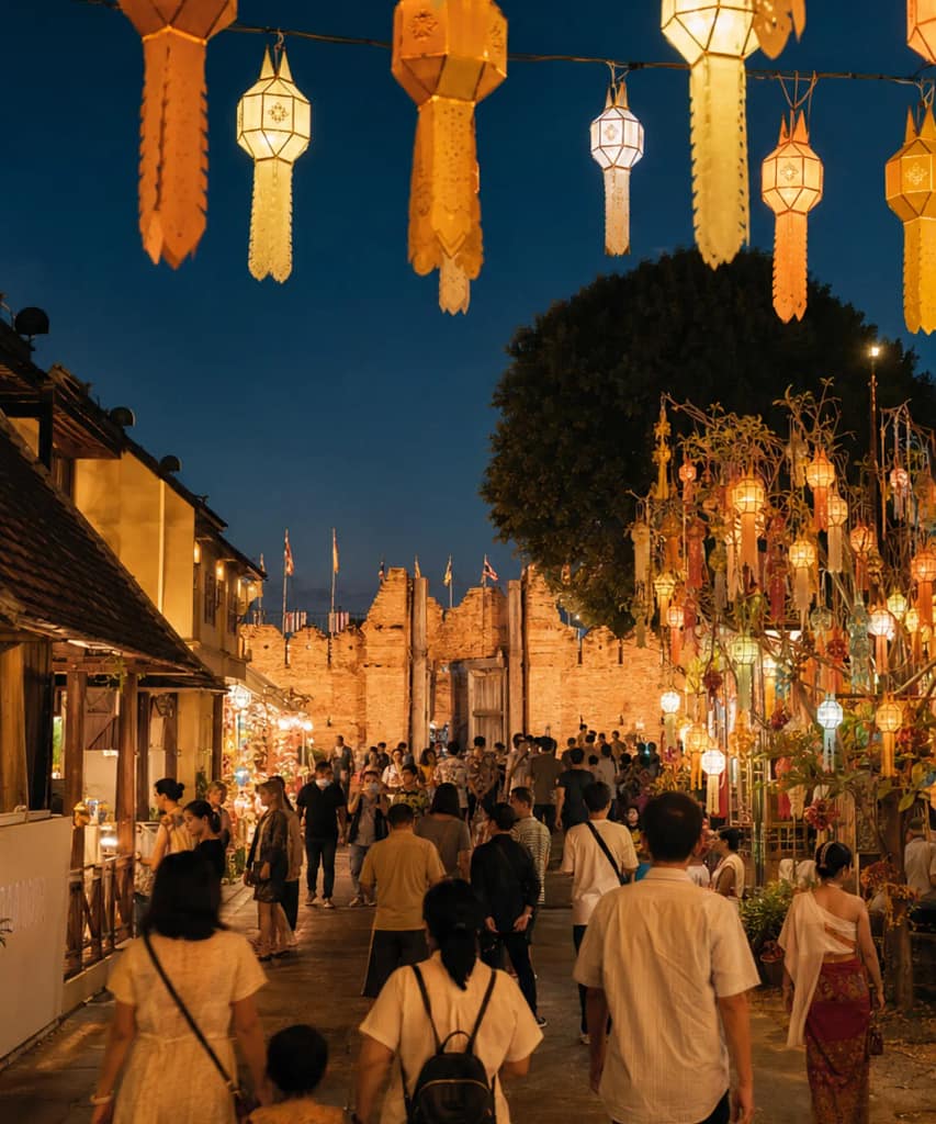 Best Time to Visit Chiang Mai: Weather, Crowds and Prices 7 Evening festival atmosphere near Tha Phae Gate in Chiang Mai