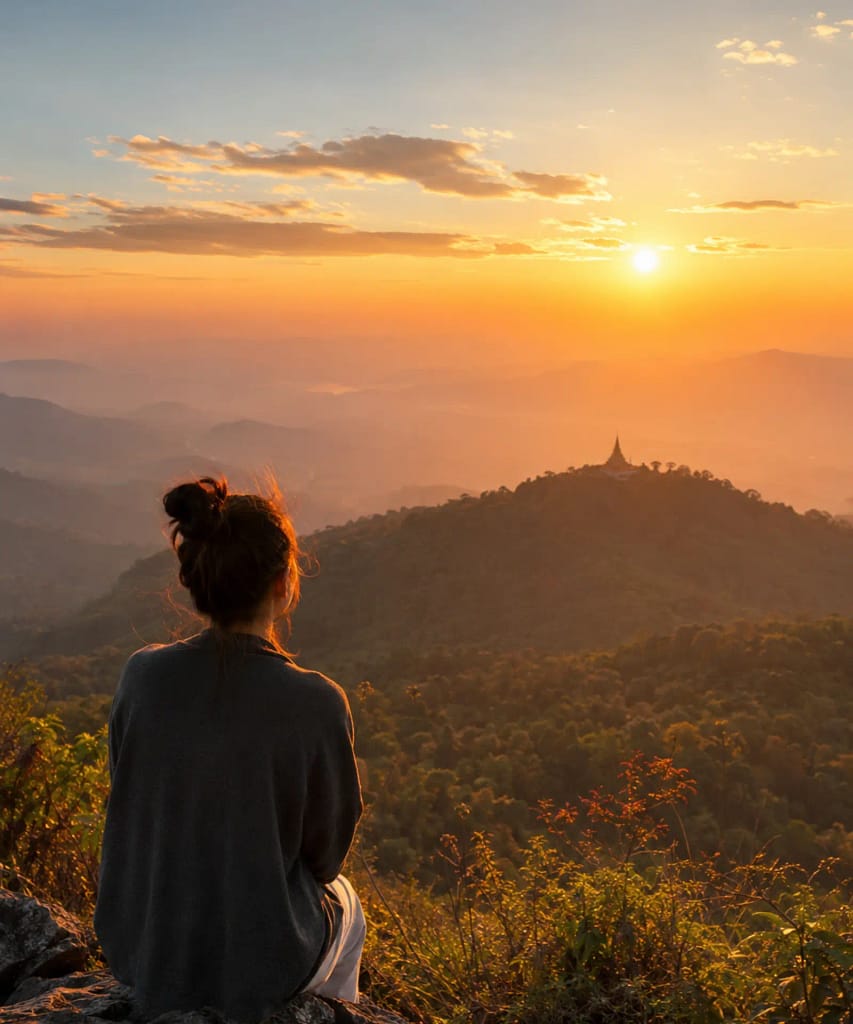 Best Time to Visit Chiang Mai: Weather, Crowds and Prices 11 A calm sunset view across Chiang Mai’s mountains, completing the seasonal travel guide with a sense of inspiration and discovery.
