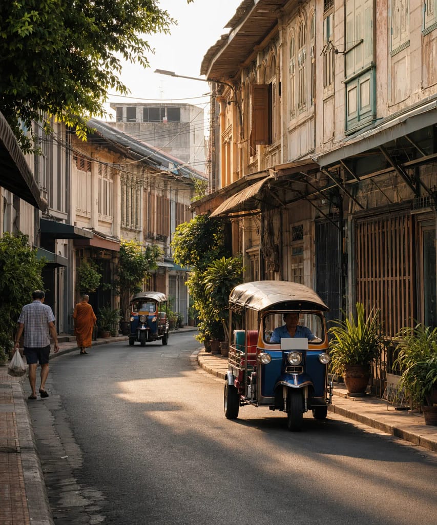 1st Time Visiting Bangkok Old City: Everything You Need to Know 6 Quiet morning street in Bangkok Old City. An early-morning scene showing why starting before the busiest and hottest part of the day is worthwhile.