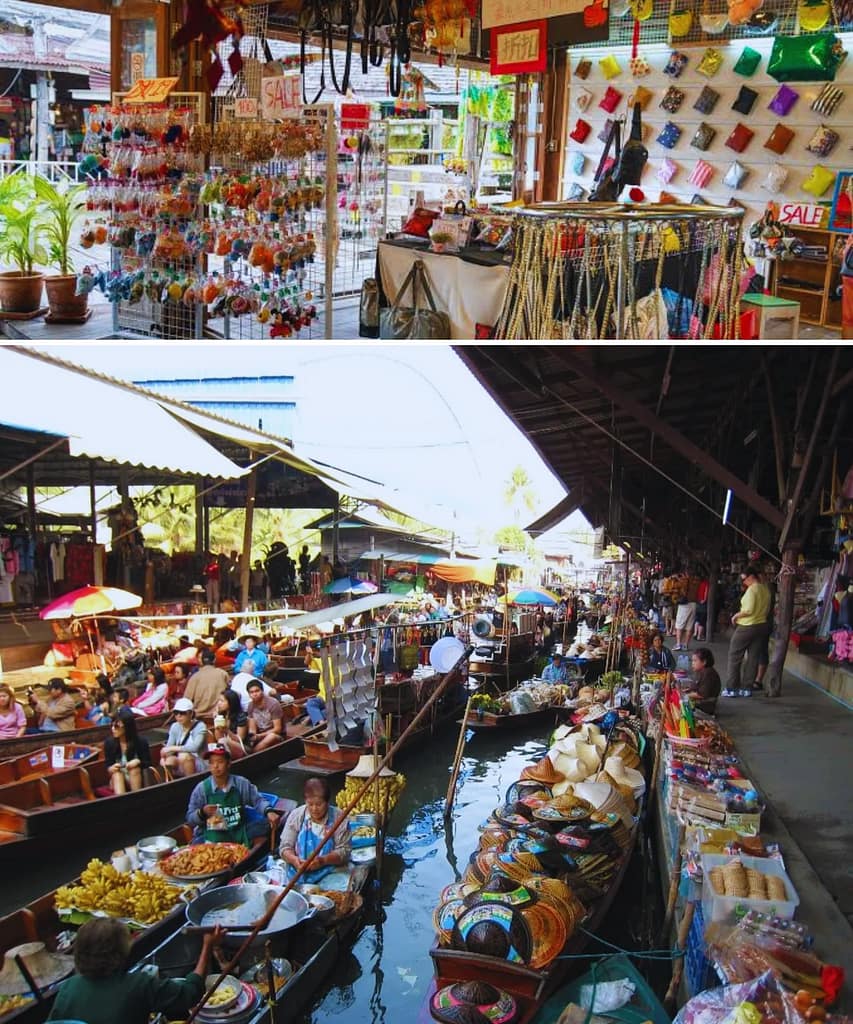 Pattaya Floating Market Review: Tourist Trap or Cultural Gem? 7 Busy souvenir stalls showing the commercial side of the floating market