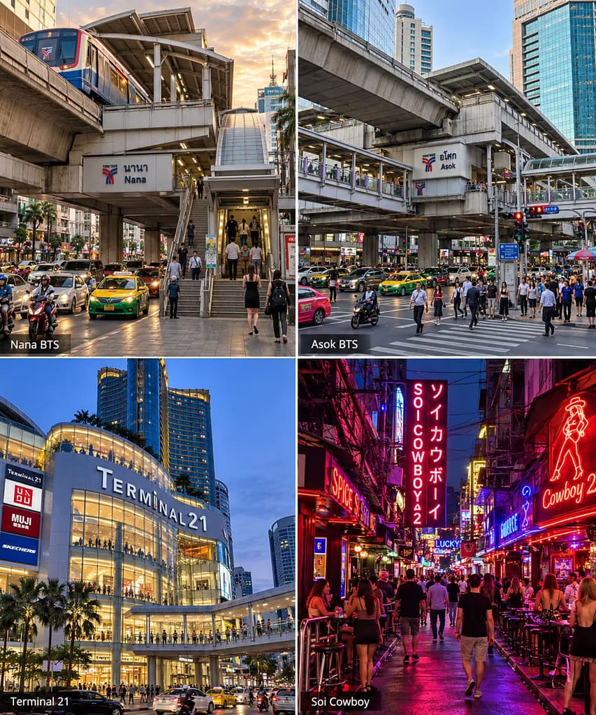 Miami Hotel Bangkok Review, Near Soi Cowboy? 6 Miami Hotel location showing Nana BTS, Asok BTS, Terminal 21 and Soi Cowboy