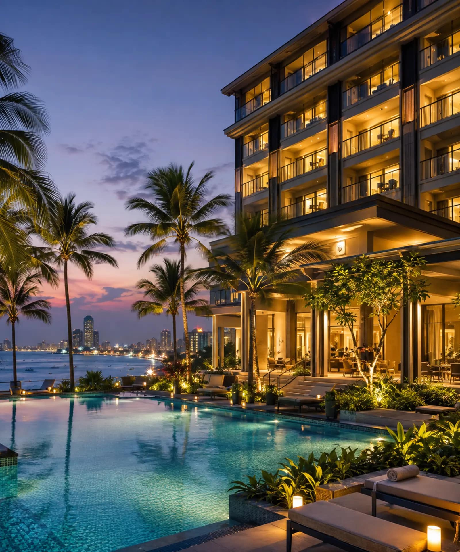 The 3 Ways to Experience Walking Street Pattaya 7 Tropical waterfront hotel near Walking Street Pattaya at dusk