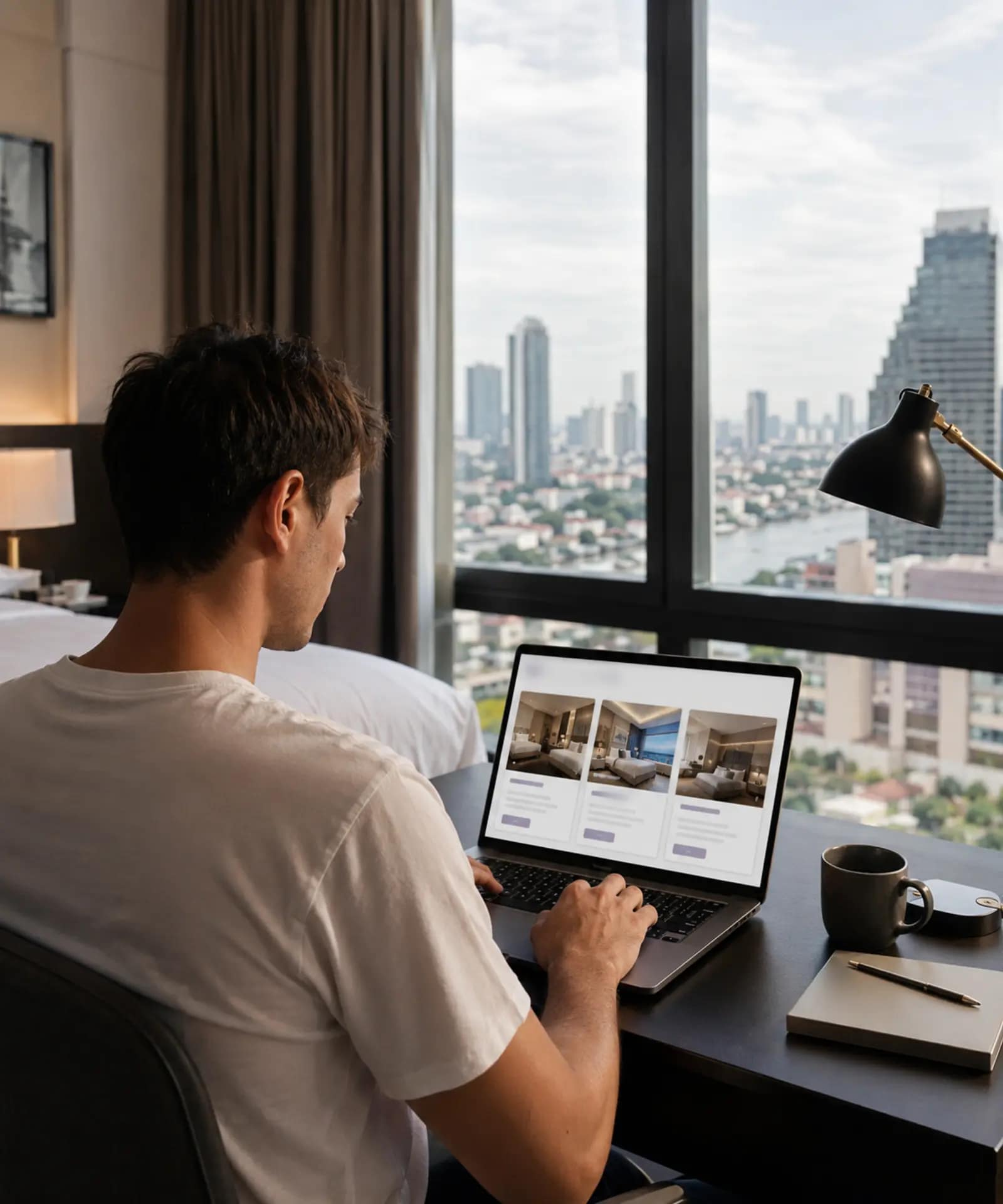 NH Bangkok Sukhumvit Boulevard Review: Is It Worth the Stay? 14 Traveller comparing Bangkok hotel rates on a laptop