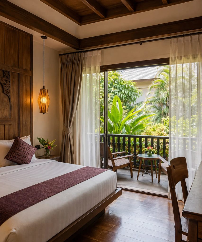 Best Time to Visit Chiang Mai: Weather, Crowds and Prices 8 A welcoming mid-range Chiang Mai hotel room representing the city’s changing accommodation prices across different seasons.