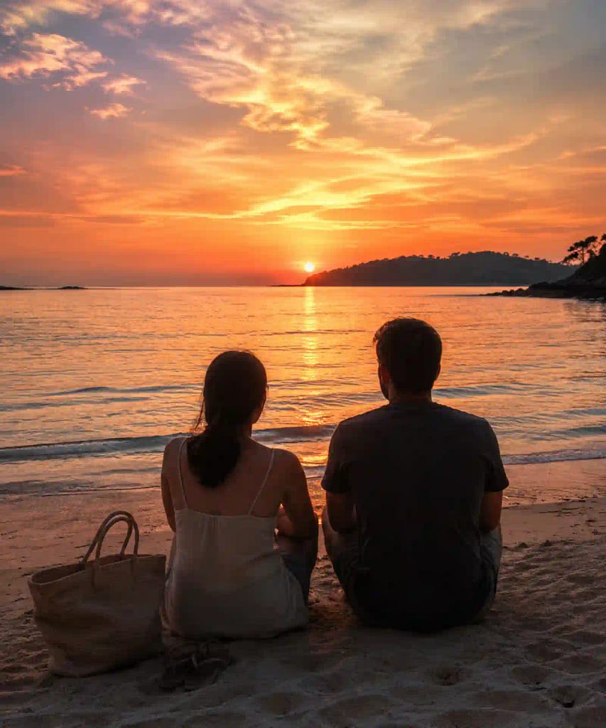 Where to Stay on Ko Phi Phi Don: Best Areas and Beaches Compared 11 A couple watching a warm sunset from a quiet west-coast beach on Koh Samet
